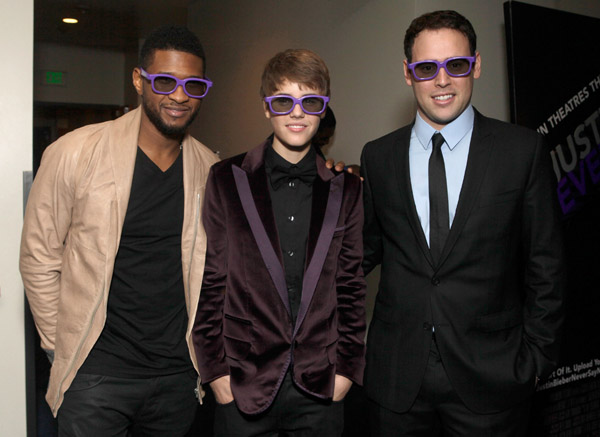 justin bieber glasses 3d. Usher, Justin, and producer,